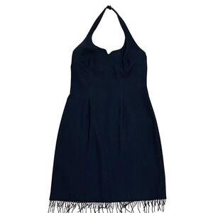 VTG CDC Petites Women's 4 Black Halter Mini Dress‎ Beaded Fringe Hem Whimsigoth
